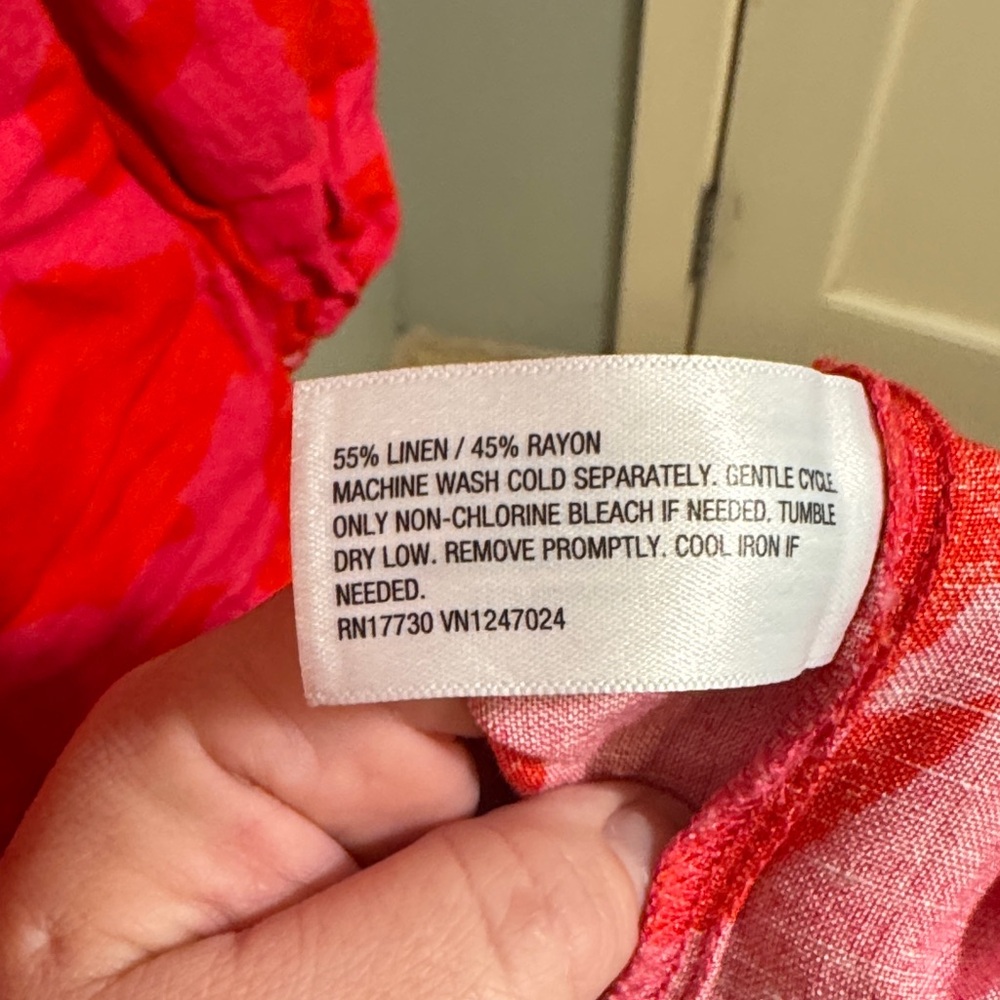 Kate Spade x Target Pink and Red Floral Linen blend V-Neck Dress - Picture 7 of 7